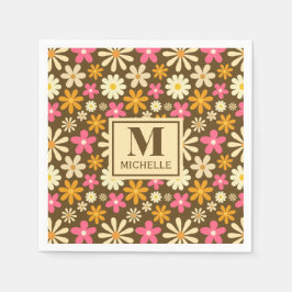 Chic Retro 70er Groovy Hippie Blume Monogramm Serviette