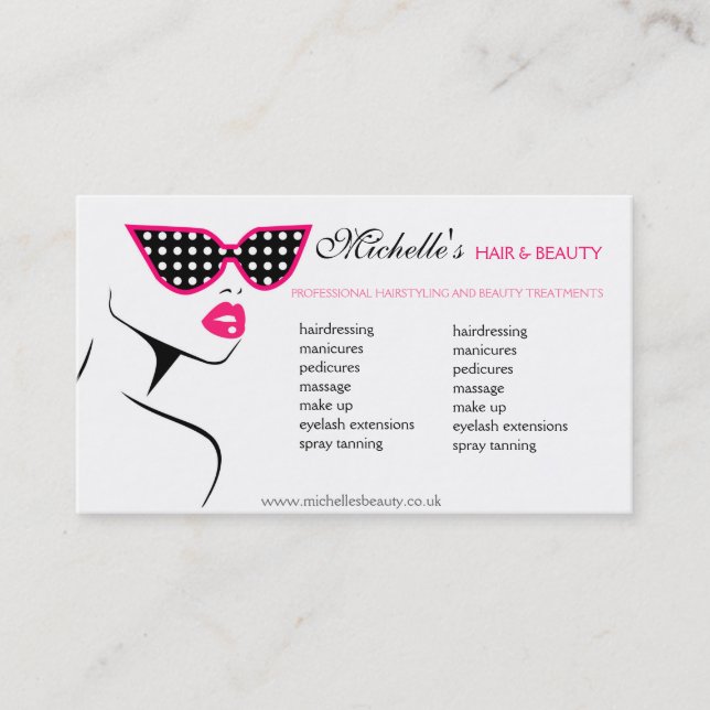 Chic Retro Black Pink Polka Dot Sonnenbrille Schön Visitenkarte (Vorderseite)