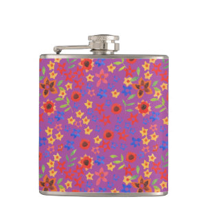 Chic Retro Blumen Mini-Print auf Magenta-Flachmann Flachmann