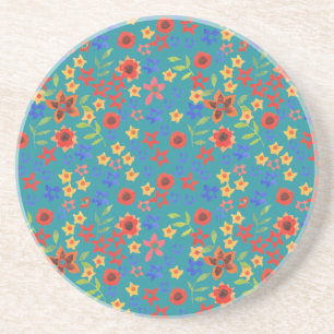 Chic Retro Blumenprint auf Teal Sandstein Unterset Untersetzer