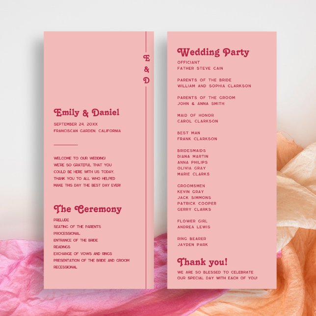 Chic Retro Blush Pink Monogram Wedding Program Programm (Von Creator hochgeladen)