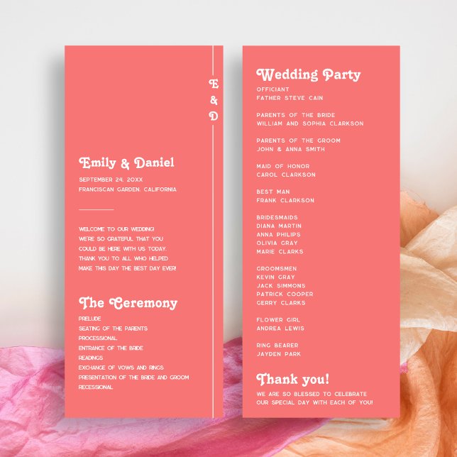 Chic Retro Coral Pink Monogram Wedding Program Programm (Von Creator hochgeladen)