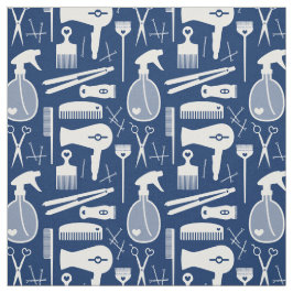 Chic Retro Deep Blue & White Hair Salon Tools Stoff