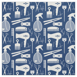 Chic Retro Deep Blue & White Hair Salon Tools Stoff