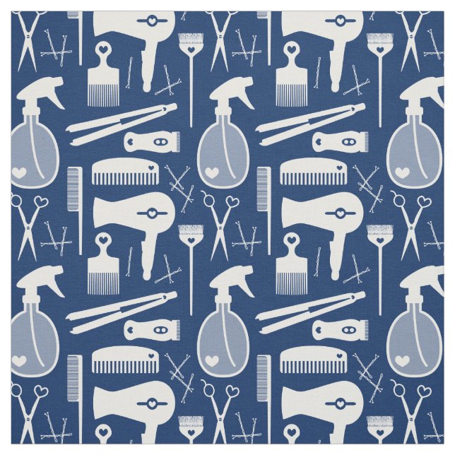 Chic Retro Deep Blue & White Hair Salon Tools Stoff (Muster)