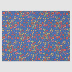 Chic Retro Ditsy Floral on Blue Tissue Paper Seidenpapier