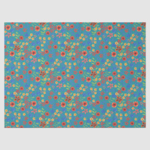 Chic Retro Ditsy mit Blumen auf aquamarinem Seidenpapier