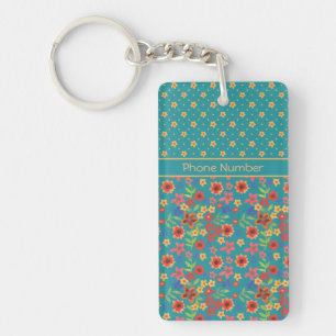 Chic Retro Floral Aquamariner Oblong Schlüsselanhä Schlüsselanhänger