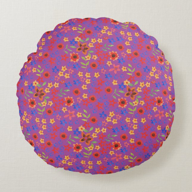 Chic Retro Floral Impression sur Magenta Coussin r (Devant)