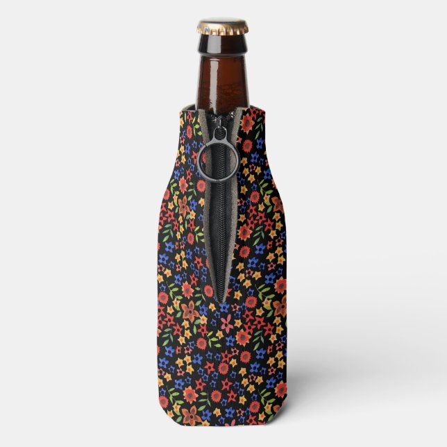 Chic Retro Floral Imprimer Glacière de bouteille p (Bouteille Dos)