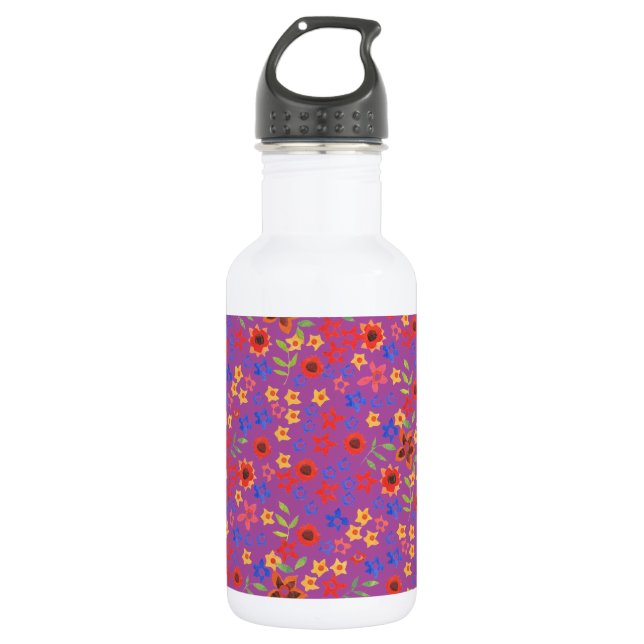Chic Retro Floral Imprimer sur Bouteille Magenta (Devant)