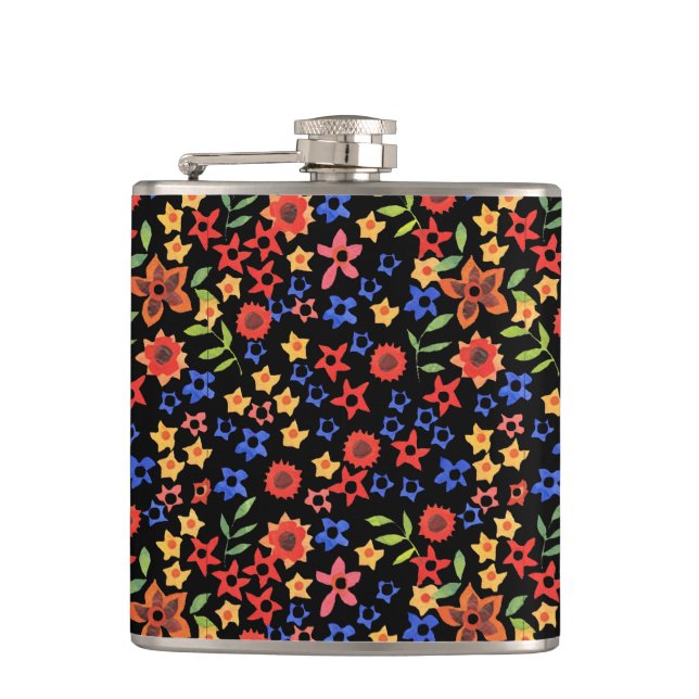 Chic Retro Floral Mini-Print Custom Hip Flask Flachmann (Vorderseite)