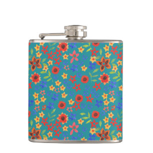 Chic Retro Floral Miniprint auf Aquamarinem Hüftko Flachmann