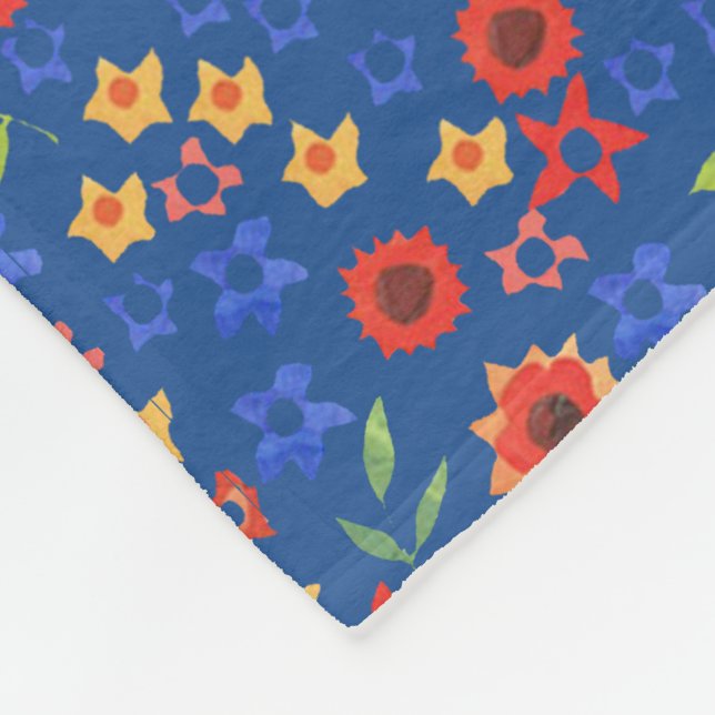 Chic Retro Floral Miniprint auf Blue Fleece Blanke (Ecke)