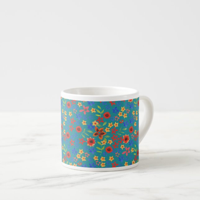 Chic Retro Floral Print auf Aquamarine Espresso-Ta Espressotasse (Vorderseite Rechts)