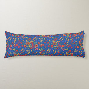 Chic Retro Floral Print auf blauem Kissen