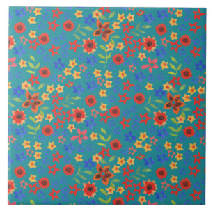 Chic Retro Floral Print auf der Aquamarinen Kerami Fliese
