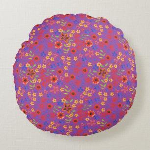 Chic Retro Floral Print auf Magenta Rundkissen Rundes Kissen