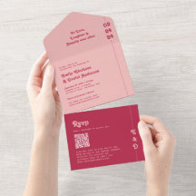 Chic Retro Pink & Blush Monogram QR Code Wedding