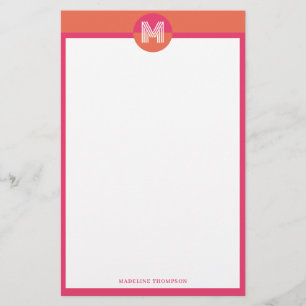 Chic Retro Pink Orange Geometrisch Modernes Monogr Briefpapier