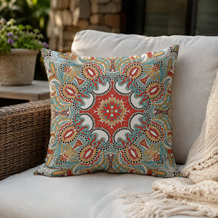 Chic Retro Red Türkise Aquamarin Kaleidoskop Muste Kissen