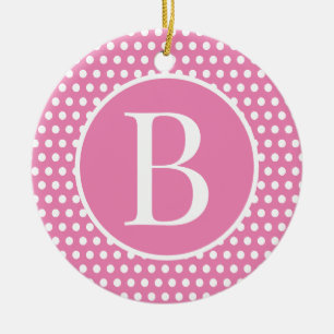 Chic Retro Rosa Anfangsbuchstabe Polka Dots Keramik Ornament