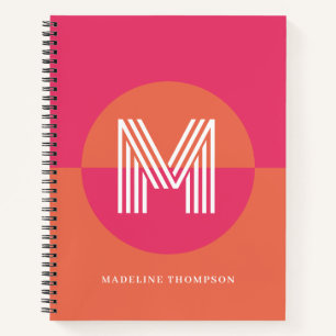 Chic Retro rosa Orange Geometric Modern Monogram Notizbuch