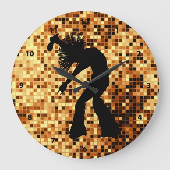 Chic Retro Singer Dancer Gold Mirror Tiles Große Wanduhr (Vorderseite)