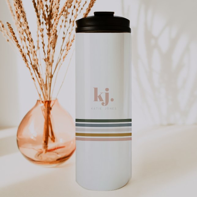 Chic Retro Streifen Monogramm Thermosbecher (Von Creator hochgeladen)