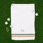 Chic Retro Stripes Monogram Golf Handtuch<br><div class="desc">Ein minimalistisches Monogramm-Design mit großen typografischen Initialen in einem klassischen Schriftart mit Ihrem Namen unten und schicken Retro-Regenbogenfarben Streifen. Unsere personalisierten Handtücher sind ein klassisches Grundnahrungsmittel für alle Lieben, die Golf spielen. Fügen Sie diesem Design Ihre benutzerdefinierte Formulierung hinzu, indem Sie die Felder "Diese Designvorlage bearbeiten" auf der rechten Seite...</div>