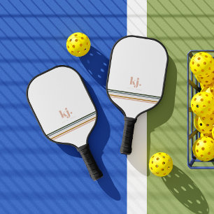 Chic Retro Stripes Monogramm Pickleball Schläger