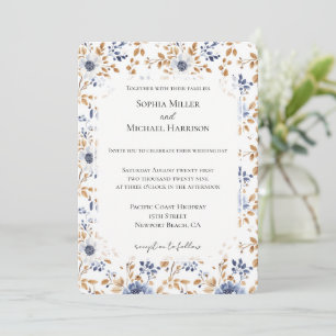 Chic Romantic Blue White Floral Wedding Einladung