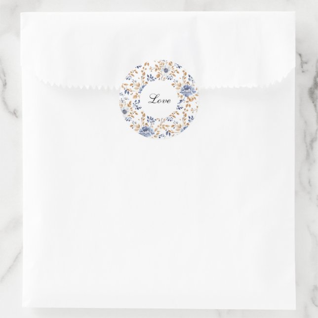 Chic Romantic Blue White Floral Wedding Runder Aufkleber (Tasche)