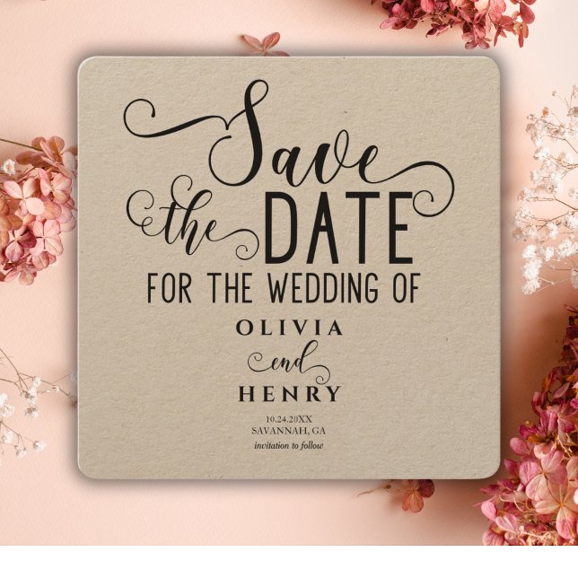 Chic Romantic Calligrphy Script Rustic Save The Date (Von Creator hochgeladen)