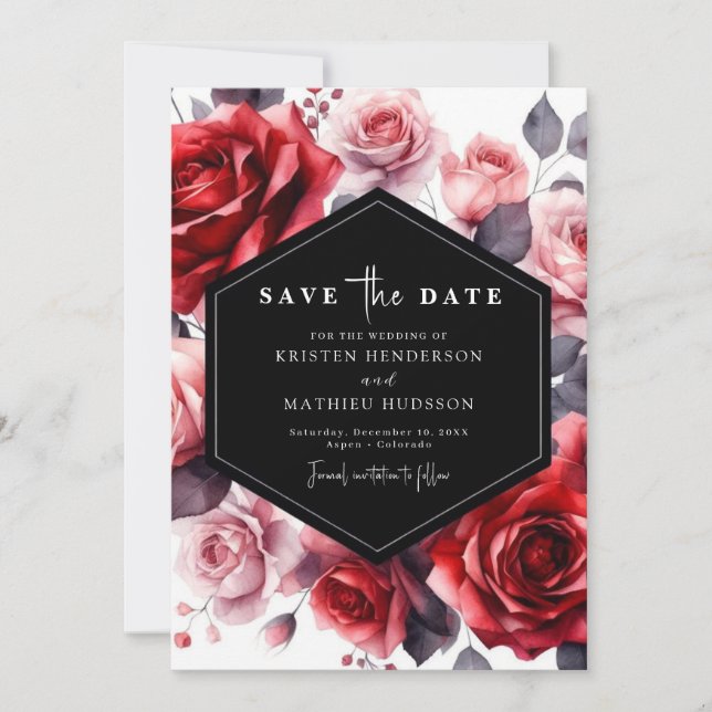 Chic Romantic Crimson Red Wedding Save The Date (Vorderseite)
