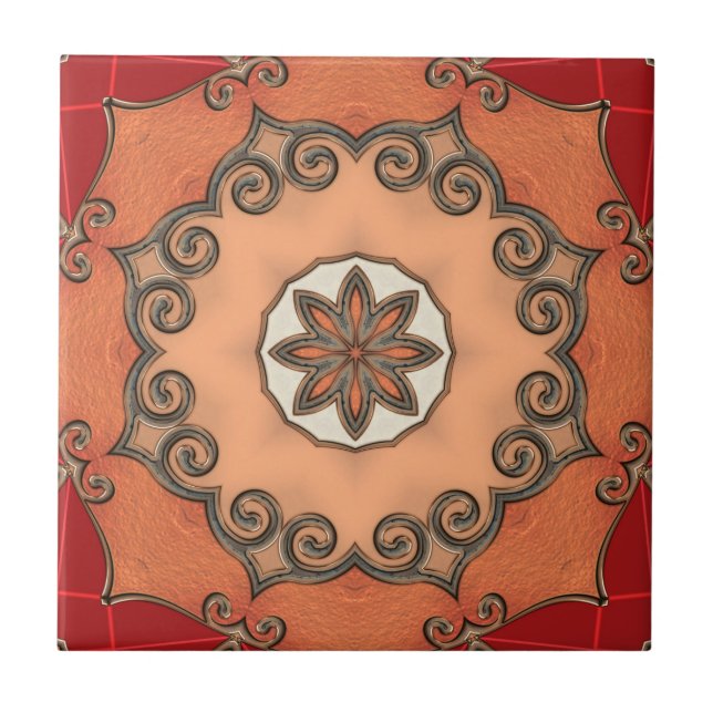 Chic Romantic Floral Geometric Design Tile Fliese (Vorderseite)