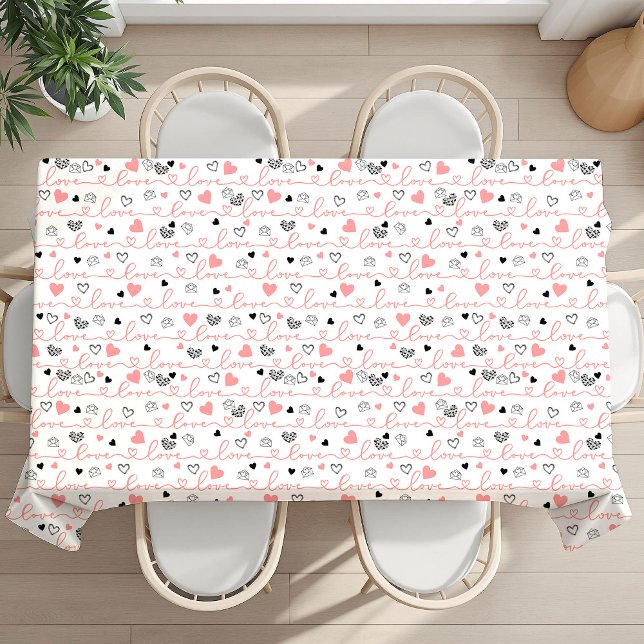 Chic Romantic Love Text Lettering Hearts Valentine Tischdecke (Romantic Love Text Lettering Hearts Valentine Tablecloth)