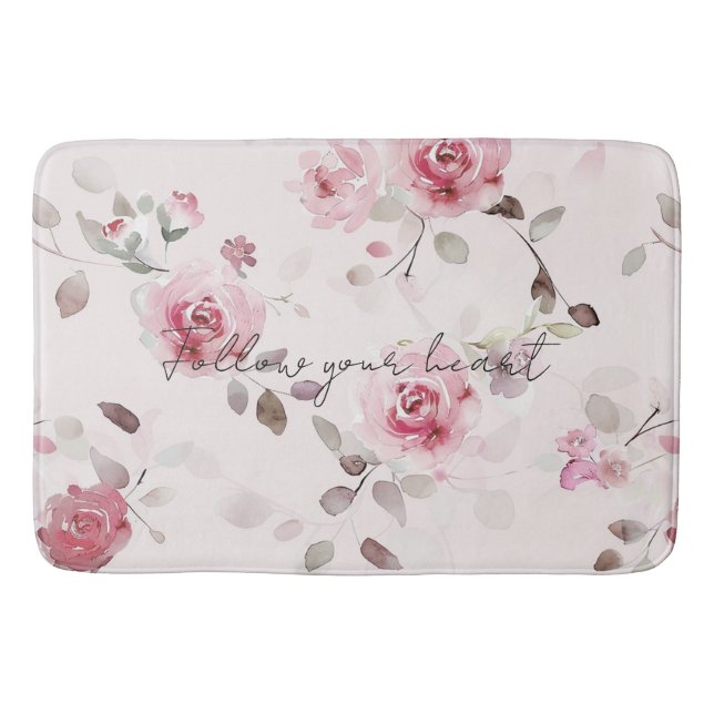 Chic Romantic Pink Floral Badematte (Vorderseite)