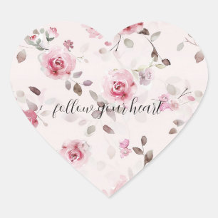 Chic Romantic Pink Floral Herz-Aufkleber
