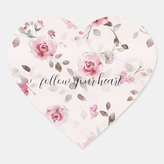 Chic Romantic Pink Floral Herz-Aufkleber (Vorderseite)
