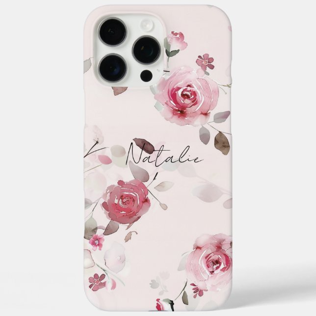 Chic Romantic Pink Floral iPhone 16 Pro Max Hülle (Rückseite)