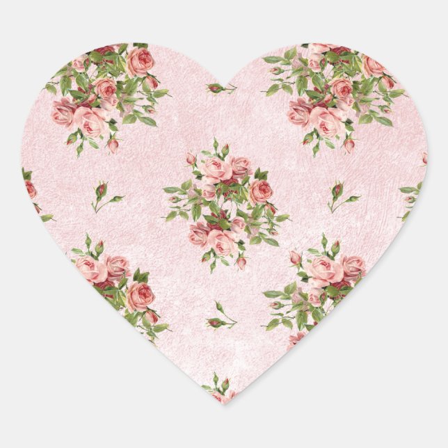 Chic Romantic Rose Floral Herz-Aufkleber (Vorderseite)