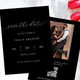 Chic Romantic Script Black & White Foto QR Code Save The Date