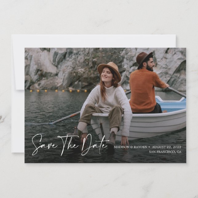 Chic Romantic Script Elegantes Foto Save The Date (Vorderseite)