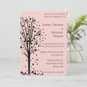 Chic Romantische Herzen Baum Rotrosa Hochzeit Einladung