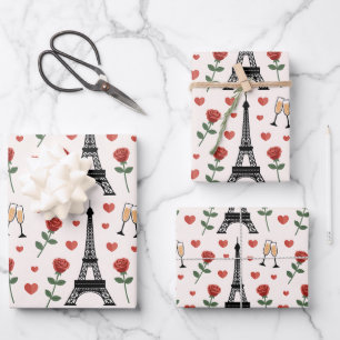 Chic Romantisches Paris Frankreich Eiffelturm & Ro Geschenkpapier Set