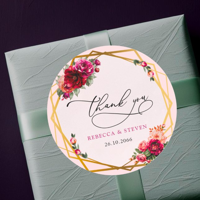 Chic Rosa Blumenstrauß Imitate Goldene Hochzeit da Runder Aufkleber (Von Creator hochgeladen)