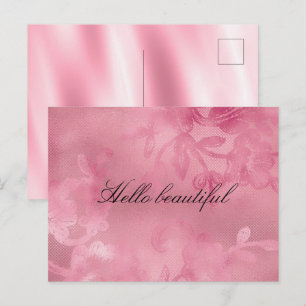 Chic rosa feminine Blumen-Spitze  Postkarte