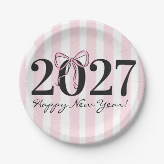 Chic rosa gestreifter Bogen 2027 Silvesterparty Pappteller