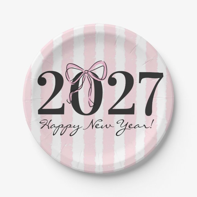 Chic rosa gestreifter Bogen 2027 Silvesterparty Pappteller (Vorderseite)